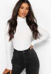 Turtle Neck Knitted Ribbed Top - Ecru