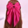 1PC Elegant Vintage Premium Y2K Rose Red Bow Hair Clip Layered Long Tassel Pure Color Large Bow Barrette Women Girls Casual Party Outdoor Decor