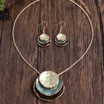 1 Pair Of Earrings + 1 Necklace Boho Style Jewelry Set Retro Plate Design Multi Colors For U To Choose Match Daily Outfits