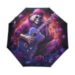 Kaaviyo Purple Music Skull Umbrella Windproof Automatic Foldable Umbrells Auto Open Close For Men Women Kids
