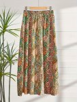 Boho-chic Paisley Print Split Thigh Skirt - High Waist Non-stretch Polyester Machine Washable - Perfect For Summer