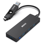 Usb-a C 3.0 Male To 4-PORT USB3.0 Female Hub With Nickle-plated Connectors And Supports Data Transfer Rate Up To 5GBPS - Black