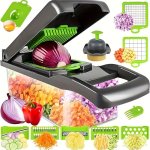 14-IN-1 Vegetable Chopper And Mandoline Slicer - Manual Food Chopper With Stainless Steel Blades Abs Material Square Cutter Onio