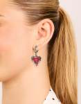 Silver Gothic Red Heart Charm Huggie Earrings