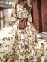 Floral Print Crew Neck Dress Elegant Half Sleeve Maxi Swing Dress For Spring & Summer Women's Clothing