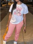 Cartoon Bear Print Crew Neck T-Shirt Casual Short Sleeve Top For Spring & Summer Women's Clothing