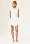 Pleated-skirt Shoulder-pad Dress - Cream