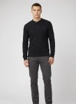 Ben Sherman Henley Waffle Knit Black Top - XXL Black
