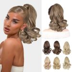 Aisi Beauty Ponytail Extension Short Curly Wavy Drawstring Synthetic Pony Tail Hair Extensions For Women 11 Inches Brown Mix Ble