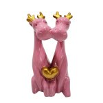 Resin Love Heart Deer Figurine Pink And Gold 20CM