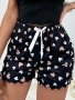 Women's Casual Heart Print Pajama Shorts With Bow Detail - Polyester Knit Fabric Sleepwear Bottoms Stretchy Elastane Blend Year-round Comfort