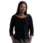 Multi Heart Button Detail Top - Black Free