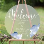 Circle Frosted Acrylic Watercolor Wedding Sign - 3MM Elegant