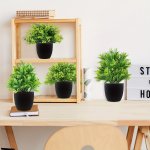 4 Pack Small Eucalyptus Potted Faux Decorative Grass Plant With Black Plastic Pot For Home Decor Indoor Office Desk Table Decora