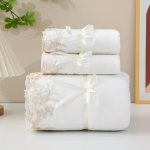 3PCS Lace Embroidery Towel Set Microfiber Towel 2 Soft Hand Towel 1 Bath Towel Absorbent Towels For Bathroom Bathroom Supplies
