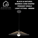 Black & Natural Bamboo Cone Shaped Pendant Single Light Fitting - 400MM