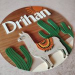Wooden Name Board In Theme Llama Cactus Boy