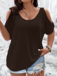Plus Size Solid Cold Shoulder T-Shirt Casual Crew Neck Short Sleeve T-Shirt Women's Plus Sizeclothing