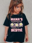 Mama's Expensive Little Bestie With Flowers Graphic Print Girls' Crew Neck Tees Short Sleeve T-shirts For Spring And Summer As G