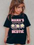 Mama's Expensive Little Bestie With Flowers Graphic Print Girls' Crew Neck Tees Short Sleeve T-shirts For Spring And Summer As Gifts For Girls