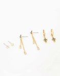 Goldair Gold Cubic Zirconia Cross & Snake Earrings 3-PACK
