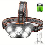1PC 5 LED Headlamp Rechargeable Waterproof USB Head Flashlight Camping And Fishing Headlight For Home Outdoor Emergency Lantern