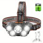 1PC 5 LED Headlamp Rechargeable Waterproof USB Head Flashlight Camping And Fishing Headlight For Home Outdoor Emergency Lantern