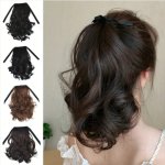 Ponytail With Ribbon Ties Wrapped Around Curly Wavy Ponytail Extensions Synthetic Hair Extensions Elegant For Daily Use Hair Acc