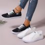 Women's White Canvas Shoes Simple Design Low Top Flat Sneakers Casual Lightweight Walking Skate Shoes