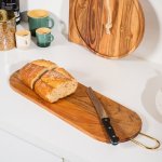 Acacia Wooden Oval Serving Board With Metal Handle Natural - 61X18CM