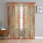 Semi Sheer Curtains 72 Inch Length 2 Panels Set Geometric Boho Curtain Sheer Privacy Voile Window Curtains For Kitchen Living Ro