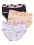 3 Pack Women's Elegant Panties Set Plus Size Contrast Floral Print High Rise Stretchy Soft Briefs 3PCS Set