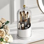 Gaxmi Makeup Brush Holder With Lid Rotating Cosmetic Organizer Transparent