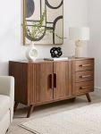 Mid-century Fluted Walnut Sideboard Cabinet