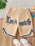 Boy's Trendy Los Angeles Print Basketball Shorts Elastic Waist Comfy Breathable Summer Outdoor Sports Shorts