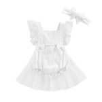 White Bow Tutu Romper With Tulle Skirt And Headband 0-3M