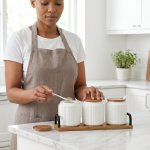 Ceramic Seasoning Jar Set With Wooden Tray