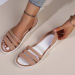 Women's Minimalist Flat Sandals Solid Color Open Toe Non-slip Pvc Soft Sole Slippers Casual Beach Slides