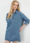 Stitching Detailed MINI Denim Dress - Blue
