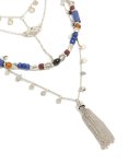 Silver Blue & Brown Beaded Tassel Layered Necklace