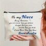 Inspirational Canvas Makeup Bag For Niece From Auntie "Braver Stronger Smarter" Quote Zippered Toiletry Pouch Graduation/Birthday Gift