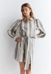 Tie-belt Shirt Dress - Cream Striped