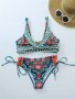 Floral Pattern 2 Piece Set Bikini Tribal Style Tie Side High Cut Swimsuits Women's Swimwear & Clothing