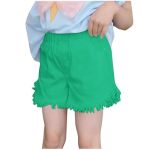 Wodceeke Girls Denim Fringe Shorts Casual Summer Elastic Waist Wide Leg Fashion Lounge Jean Shorts For Kids