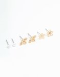 Goldair Gold Flower & Bee Stud Earrings 3-PACK