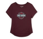 Women’s Beveled Bar & Shield Bling Top – Maroon Banner