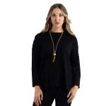 Round Neck Cable Knit Top - Black L xl