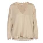 Overdyed Lace Trim Basic Top - Stone L xl