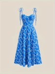 Floral Print Tie Shoulder Cami Dress Elegant Sweetheart Neck Sleeveless Dress Women's Clothing