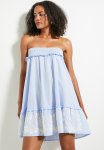 Strapless Embroidery MINI With Frill Detail - Blue
